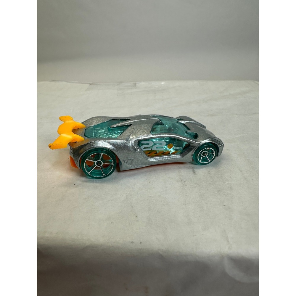 Hot Wheels Impavido Custom Diecast Toy‎ Car Silver Orange Spoiler Teal Wheels